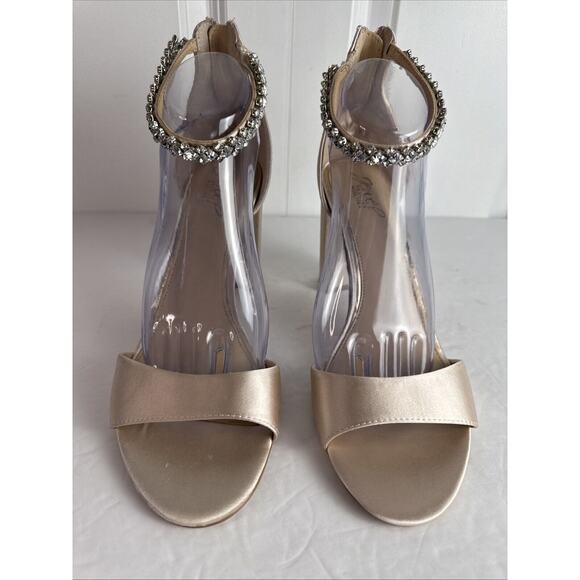 Jewel Badgley Mischka Louise Peep-Toe Block Heel Champagne Size 11 Wedding Party - Picture 6 of 14